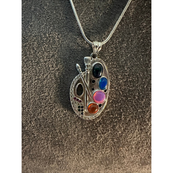 B.Rising Jewelry - Silver and Opal Artist Palette Pendant on Stainless Steel Chain